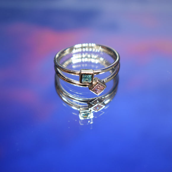 925 Sterling Silver Ring Rhodium plated High polish Pink & Blue Cubic Zirconia https://lightningjewelry.com/