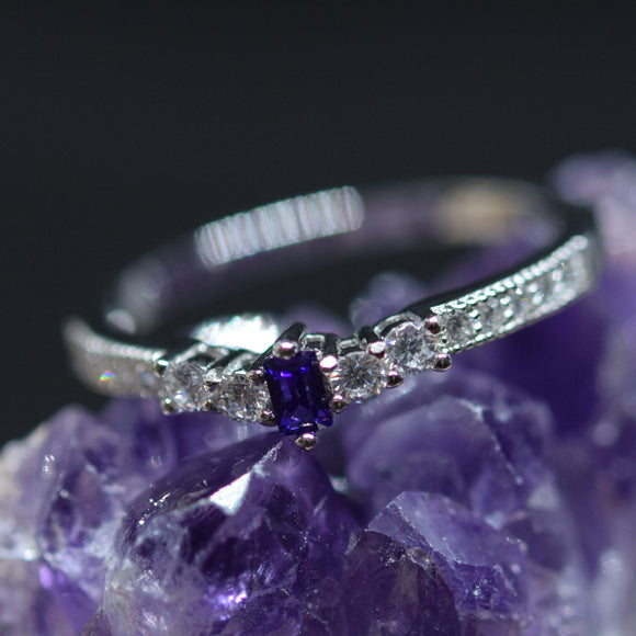 925 Sterling Silver Ring Rhodium plated High polish Purple Cubic Zirconia https://lightningjewelry.com/